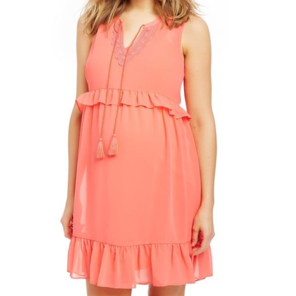 Motherhood Maternity Tassel Ruffled Dress
